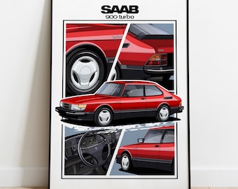 Copy of Saab 900 Turbo poster Saab car wall poster Red Classic Vintage Saab Poster Wall Art Kids Man Gift Room Office Home Garage poster