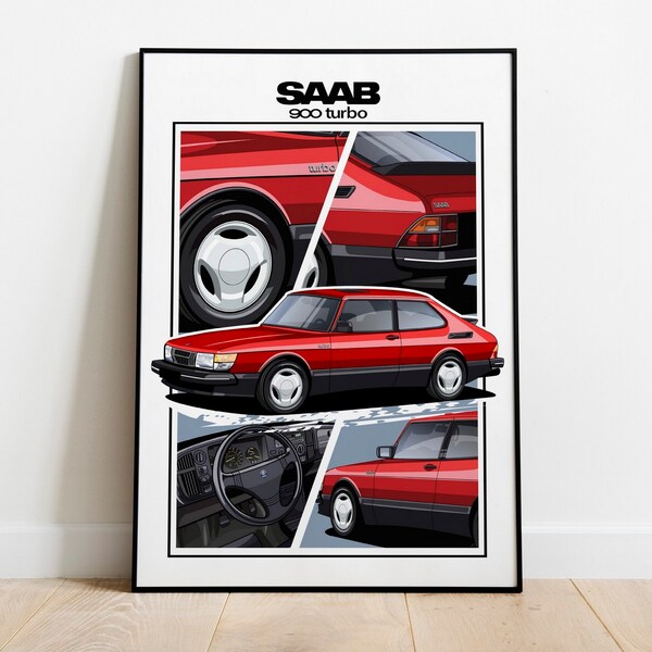 Saab 900 Turbo Car Poster - Etsy