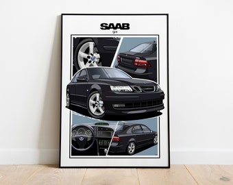 SAAB 93 poster sport sedan black saab car wall poster Wall Art Man Room Office art poster