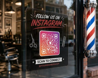 Custom Instagram QR Code Sign for Salon, Barbershop Window Sticker