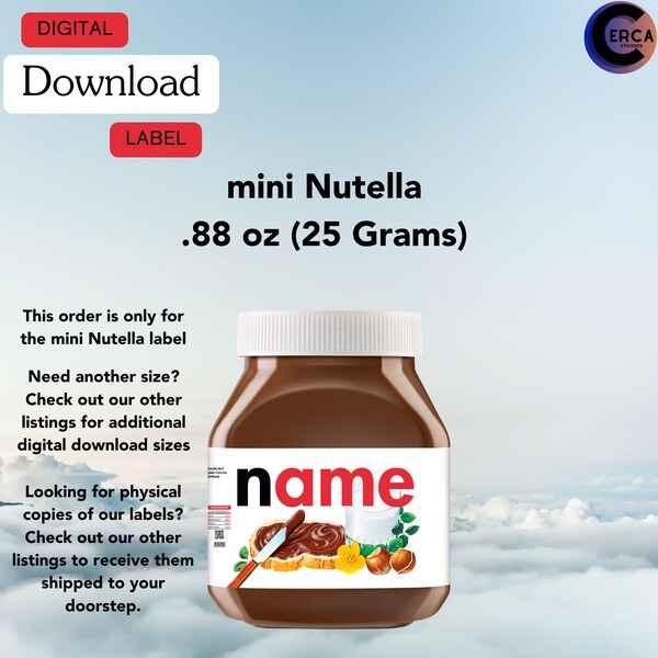 Gepersonaliseerd Mini Nutella Jar Label - Aangepast digitaal bestand downloaden voor DIY Print - Uniek cadeau & zoete verrassing, gepersonaliseerd Nutella Label