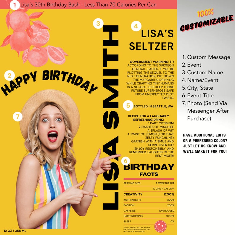 Custom Seltzer Can Labels: Personalized Party Stickers image 2