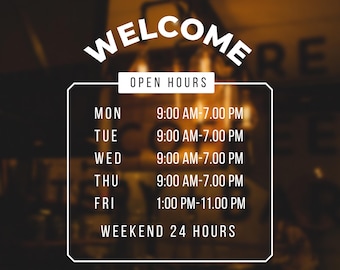 Customizable Business Window Decal: Company Logo, Store Hours Vinyl Sticker