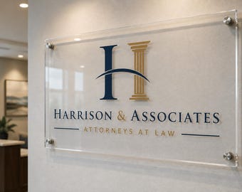 Custom Acrylic Logo Sign, Business Office Sign with Standoffs, Clear Lobby & Reception Wall Sign