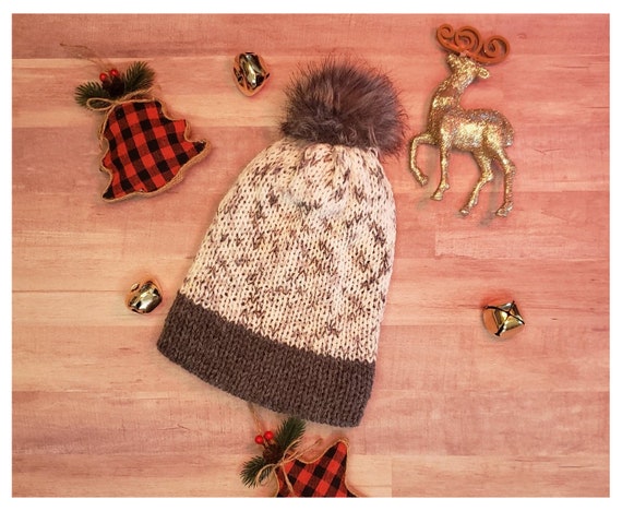 Gray and White Knit Beanie With Pom-pom/winter Hat/knit/gift  display picture 3