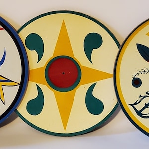 Vintage Lot of 3 Hex Signs PA Dutch 5” Masonite-Spring Rains