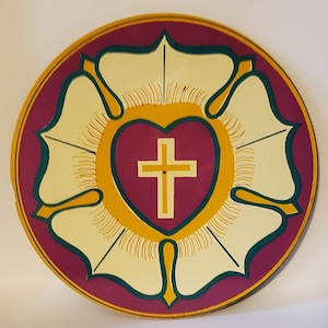 Vintage Luther&#39;s Rose Hex Signs PA Dutch 8” Masonite