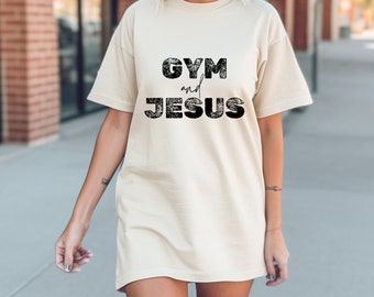 Gym and Jesus Comfort Colors Shirt, Gym Pump Cover, Christian Gym Shirt, Oversized Gym Shirt, Bodybuilding Pump Cover, Woman of God, Jesus