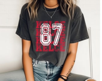 Camiseta de Kelce, camiseta de los Kansas City Chiefs, camiseta de fútbol americano de KC, camiseta de Kelce 87, camiseta de Taylor y Kelce, camiseta de Travis Kelce