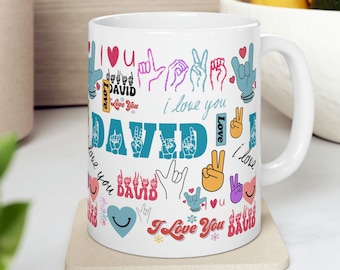 Personalized ASL Coffee Mug, Sign Language Teacher Gift