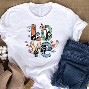 Love Sign Language Shirt, ASL Sign Language Shirt for Women,  Vintage Wildflower Shirt, ASL Tee Shirts, Floral Sign Language Shirt,