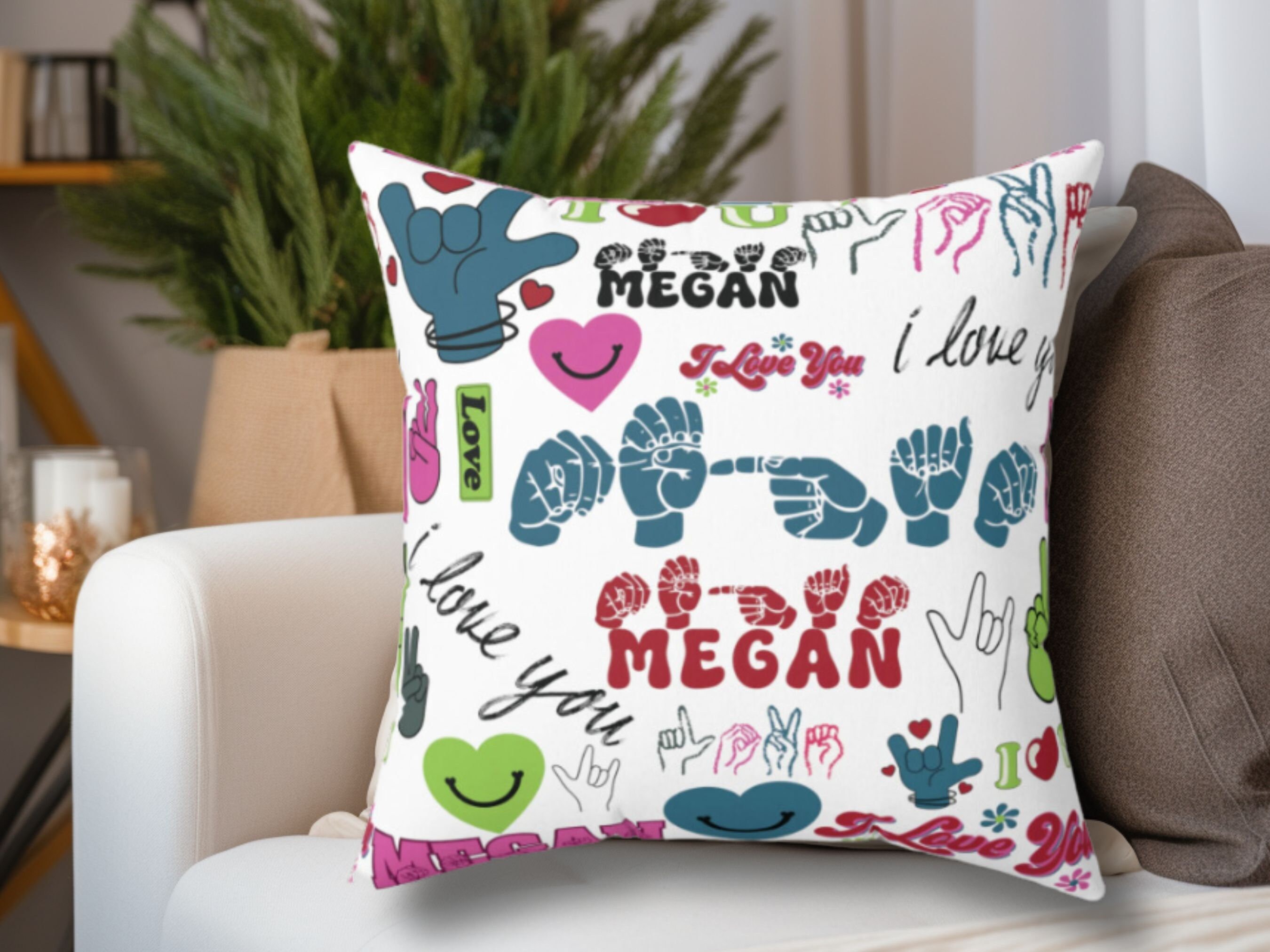 Asl ILY Kissen, amerikanische Gebärdensprache Geschenk, Asl Wohnkultur, dolmetscher Geschenk, personalisierte Asl Name, ich liebe dich Asl Lehrer Geschenk, Mutter Geschenk