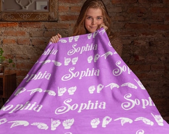 Namensdecke mit Asl-Schrift, personalisierte Tagesdecke, Gebärdensprachdolmetscher Geschenk, Weihnachtsgeschenk, individuelle Swaddle-Decke