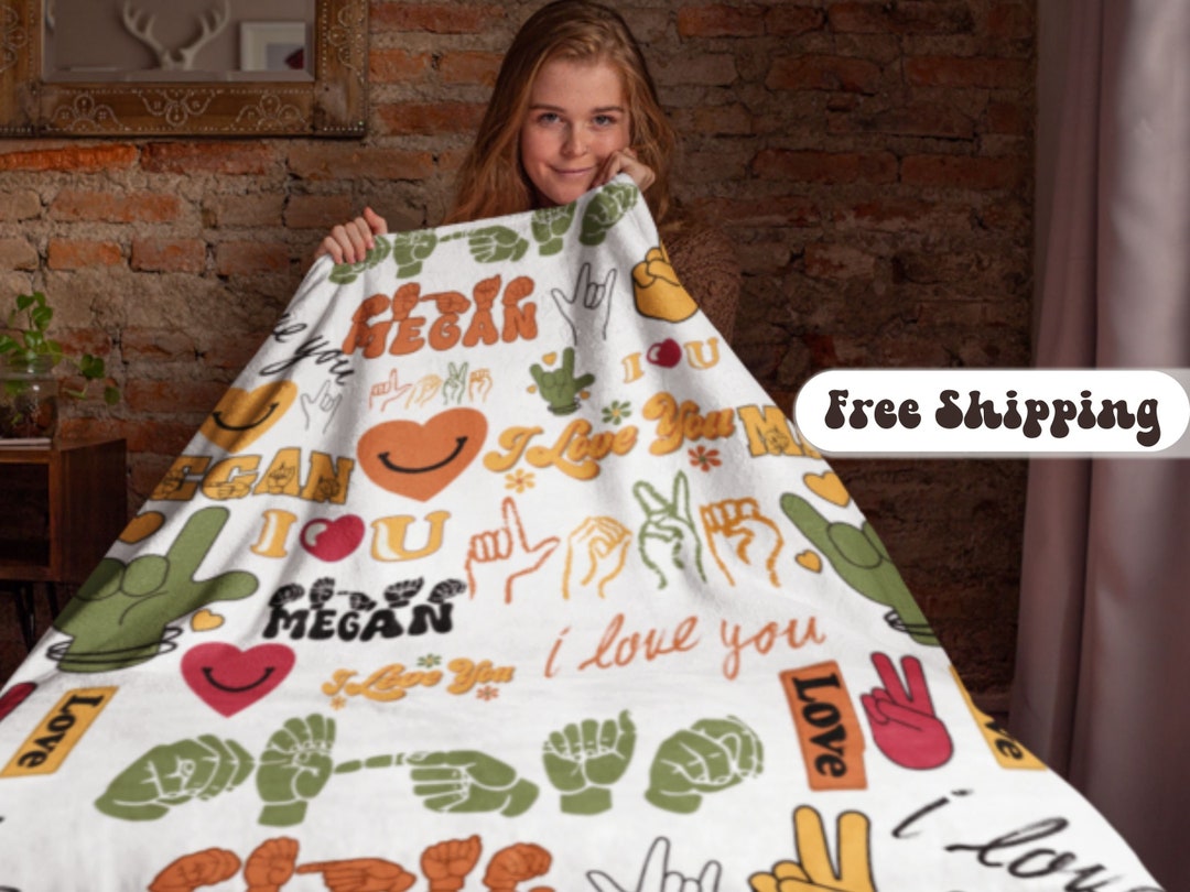 Asl Blanket, Plush Asl Name Decor, Personalized Blanket, I Love You Asl
