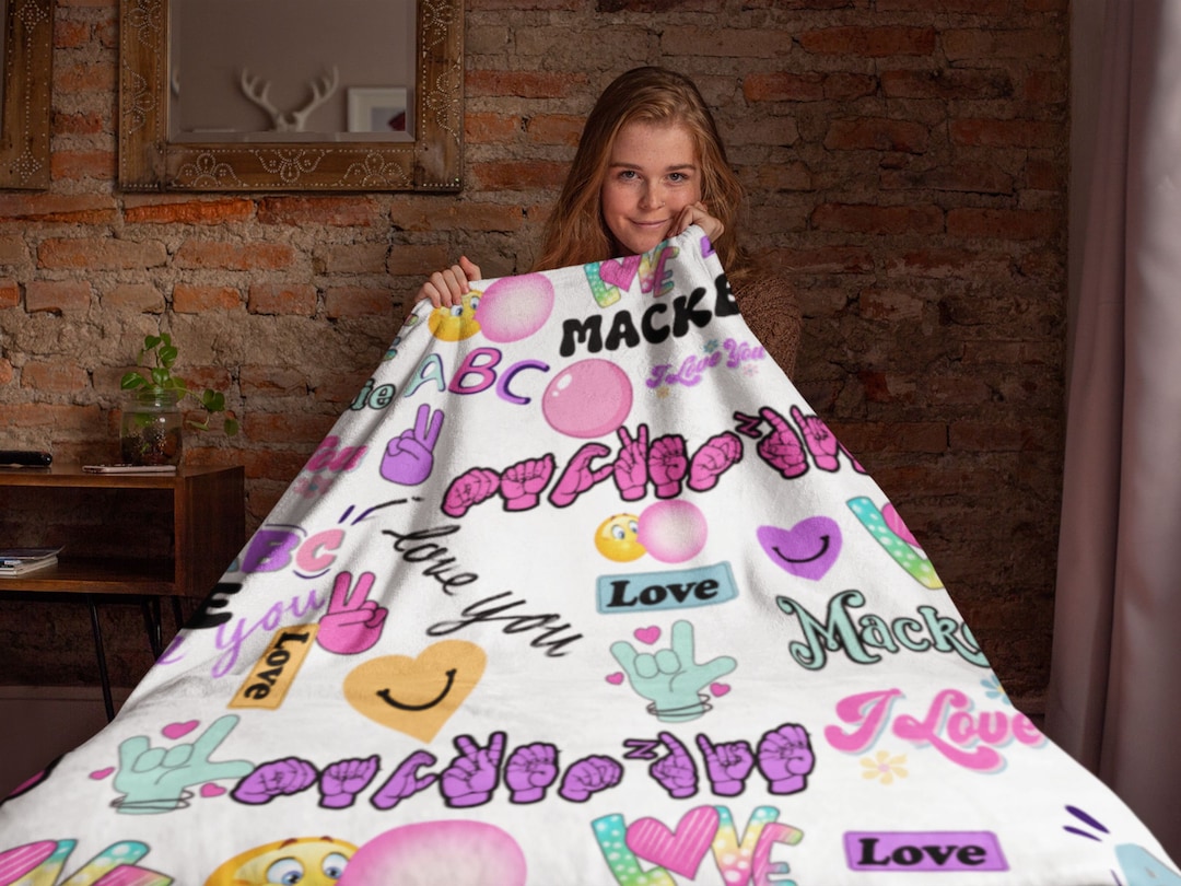 Asl Blanket Plush Asl Name Blanket Personalized Daycare Etsy