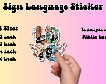 Pegatina con el símbolo floral de amor en lengua de signos (ASL), regalo en lengua de signos