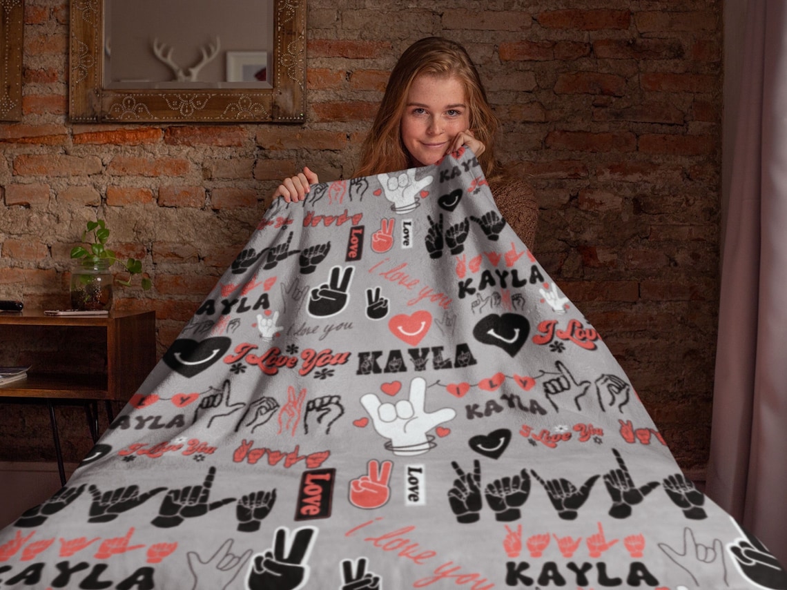 Asl Blanket, Plush Asl Name Blanket, Personalized Blanket, I Love You