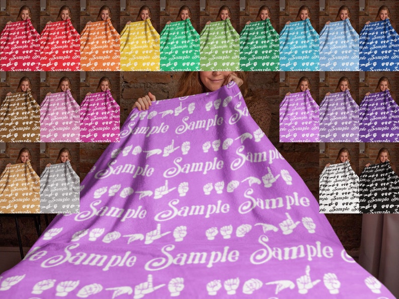 Repeating Name Blanket With Asl Font, Personalized Daycare Blanket