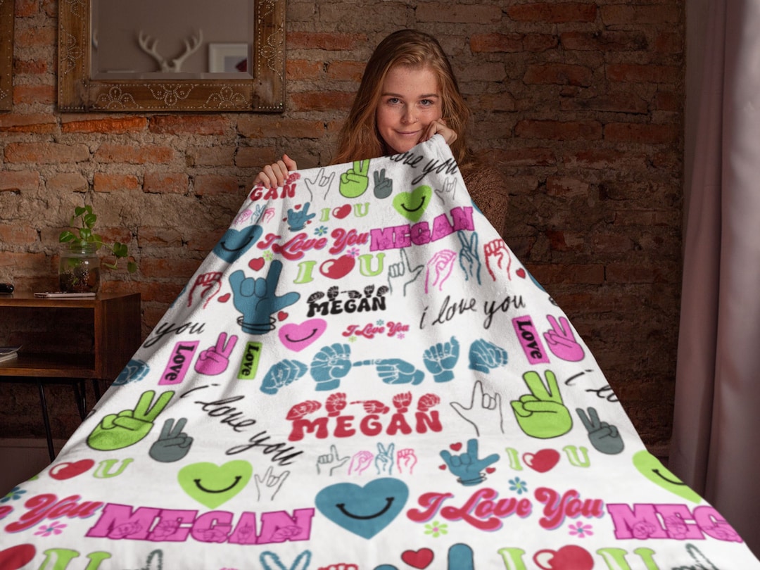 Asl Blanket, Plush Asl Name Blanket, Personalized Blanket, I Love You