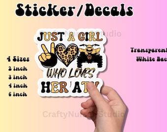 ATV Girl Sticker, Leopard Peace Sign, Four Wheeler Decal