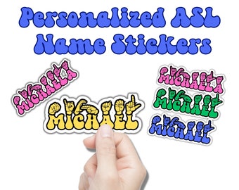 Pegatinas con nombres en lengua de señas americana (ASL), calcomanías personalizadas escritas a mano en lengua de señas americana (ASL), regalo personalizado en ASL, paquete de pegatinas para laptop en ASL, calcomanía para vaso térmico (regalo para profesores)
