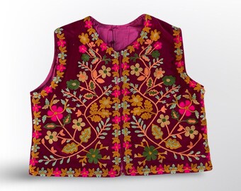 Gilet velours, bunganvilla, gilet vintage, folk indien, ethnique, bohème, suzani, boho, traditionnel, fleurs, velours, taille unique.