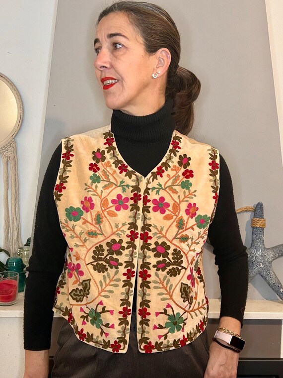 Velvet Vest, Beige, Vintage, Vest, Indian Folk, Ethnic, Bohemian 