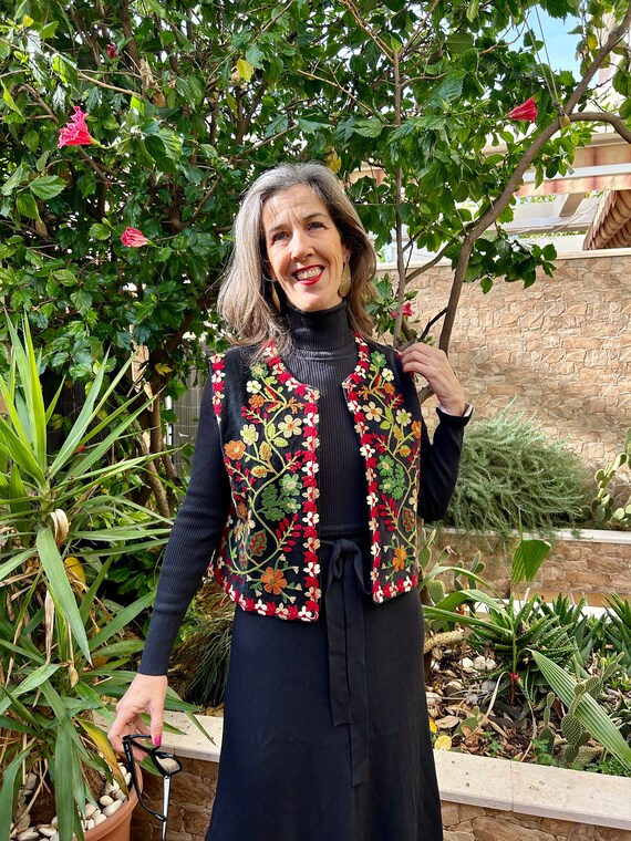 Velvet Vest, Black, Vintage, Women Vest, Indian Folk, Ethnic 