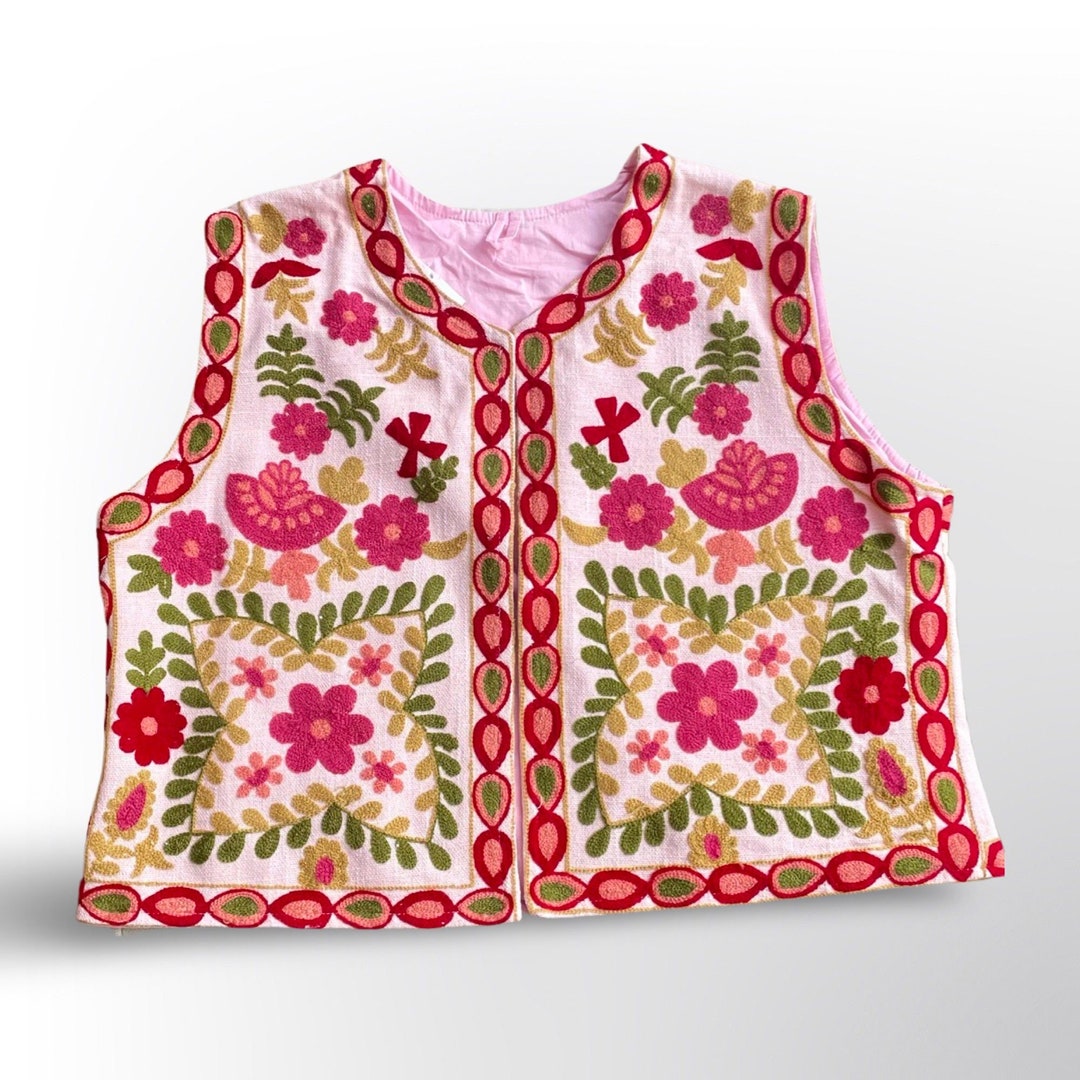 Cotton Vest, Pink, Vintage, Vest, Indian Folk, Ethnic, Bohemian Style ...