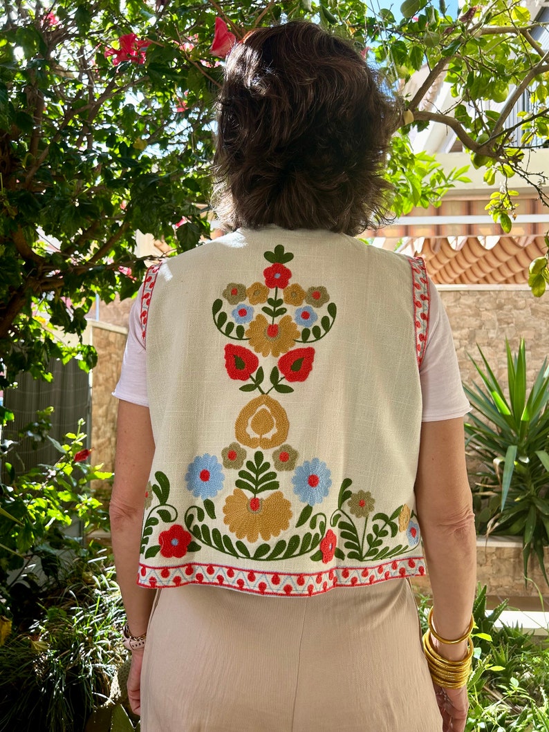 Gilet en coton, vert clair, vintage, gilet, folk indien, ethnique, bohème, suzani, fleurs, vert clair, coton, taille unique, taille unique. image 2