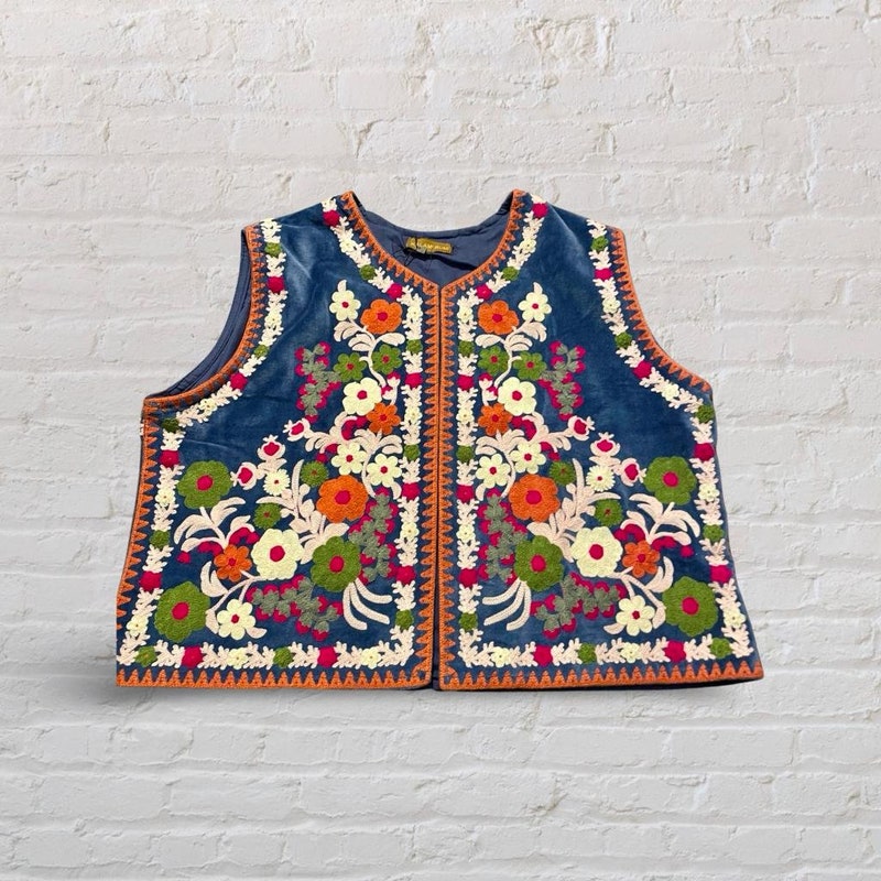 Suzani Embroidered Vest Jacket - 'Sea Salt' Suzani Boho Vest Style Jacket