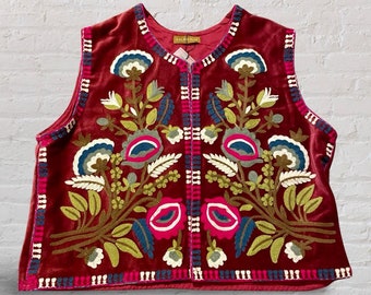 Chaleco mujer burgundy ,terciopelo, vintage, vest, Indian folk, ethnic, bohemian style, Suzani, boho, traditional, flowers, velvet,one size.