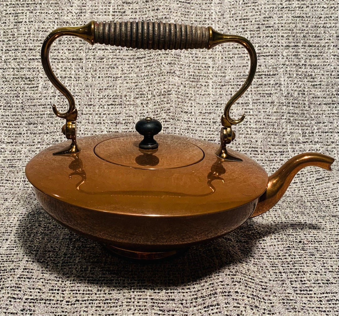Vintage Copper Tea Kettle Wood Handle Etsy