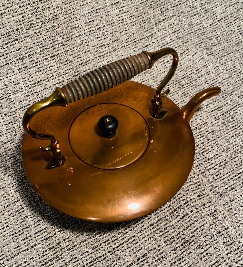 Vintage Copper Tea Kettle Wood Handle Etsy
