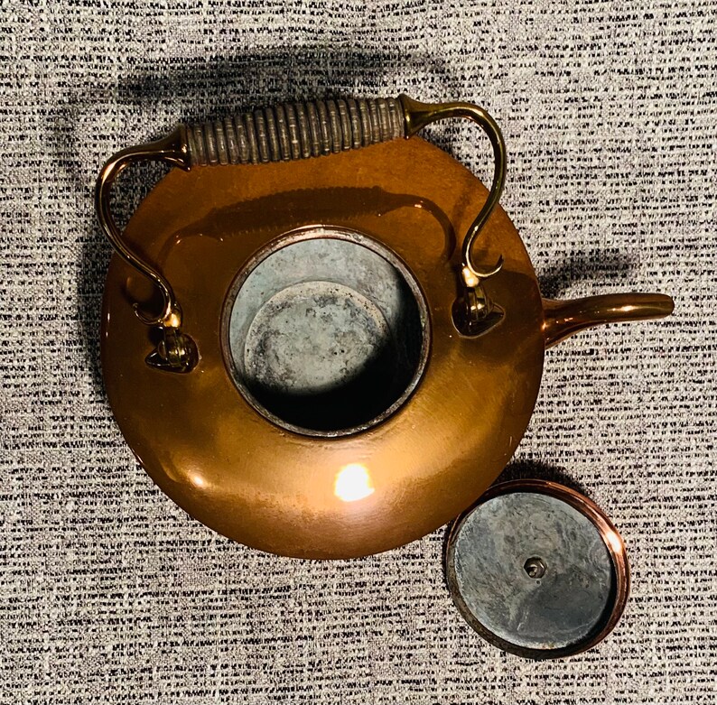 Vintage Copper Tea Kettle Wood Handle Etsy