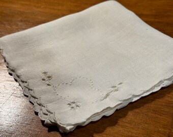 Vintage Handkerchief with Scalloped Edges and Corner Flower Detail