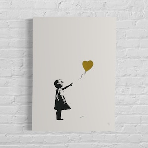 Numbered Edition BANKSY Girl With the Balloon Gold Signed - Certificate - Wall Art, Graffiti Art, Lithograph, Stencil Art after