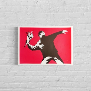 Numbered Edition BANKSY Love is In The Air Signed - Certificate - Wall Art, Graffiti Art, Lithograph, Stencil Art after