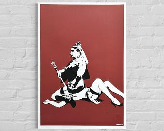 Numbered edition BANKSY Queen Vic Signed - Embossed - Wall Art, Graffiti Art, Lithograph, Stencil Art after