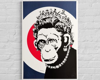 Numbered edition BANKSY Queen Monkey Signed - certificate - Wall Art, Graffiti Art, Lithograph, Stencil Art after