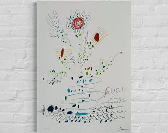 Numbered edition Pablo Picasso, Flowers 1961 LA - Signed - Embossing stamp - stamp Museu Picasso - - lithograph after