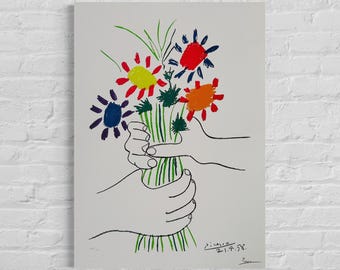 Numbered edition Pablo Picasso, The Flowers of Peace, 1958 - Signed - Certificate - stamp Museu Picasso - - lithograph after