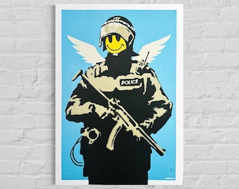 Numbered edition BANKSY Flying Copper Signed - Embossed - Wall Art, Graffiti Art, Lithograph, Stencil Art after