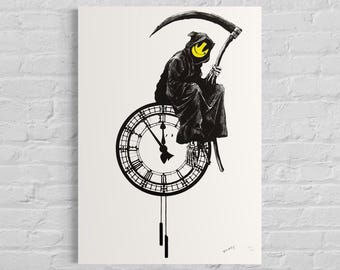 Genummerde editie BANKSY Grin Reaper Gesigneerd - certificaat - Banksy Grafitti Art, Banksy Wall Art, Banksy Lithograph, Banksy Gift, after