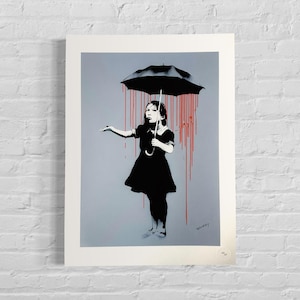 Numbered Edition Banksy Girl with umbrella Lola Signed - certificate - Wall Art, Graffiti Art, Lithograph, Stencil Art after