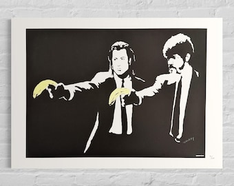 Numbered edition BANKSY Pulp Fiction Signed - Embossed - Wall Art, Graffiti Art, Lithograph, Stencil Art after