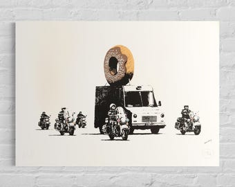 Numbered edition BANKSY Donut Signed - Embossed - Wall Art, Graffiti Art, Lithograph, Stencil Art after