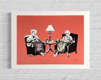 Numbered edition BANKSY Grannies Signed - certificate - Wall Art, Graffiti Art, Lithograph, Stencil Art after