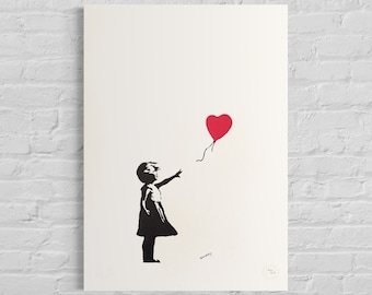 Édition numérotée BANKSY Girl With the Balloon Signed - certificat - Wall Art, Grafitti Art, Lithographie, Pochoir Art