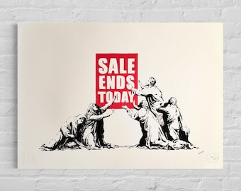 Numbered edition BANKSY Sale Ends Today Signed - Embossed - Wall Art, Graffiti Art, Lithograph, Stencil Art after